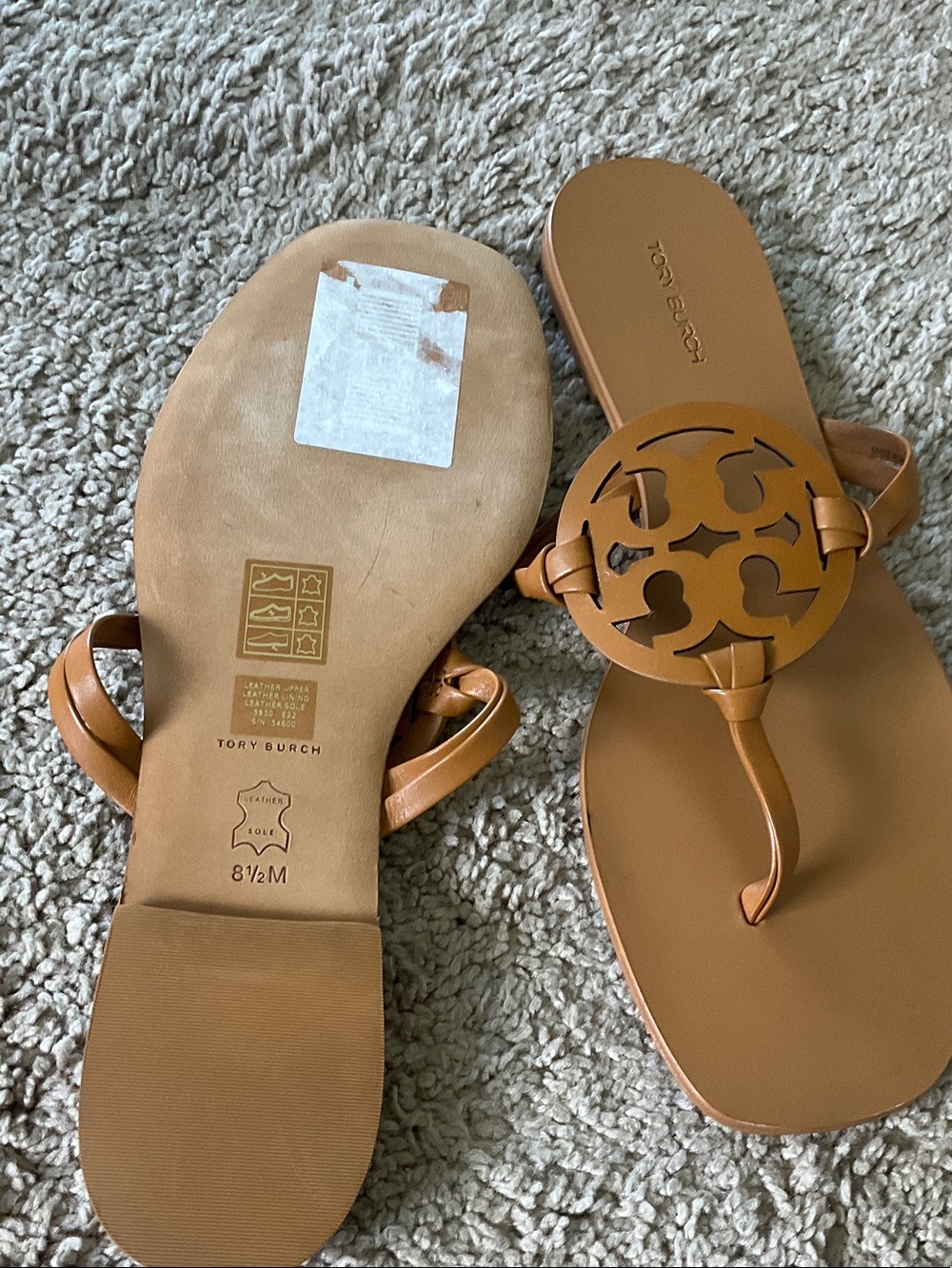 Tory Burch Cognac Leather Logo Thong Sandals - Picture 4 of 4